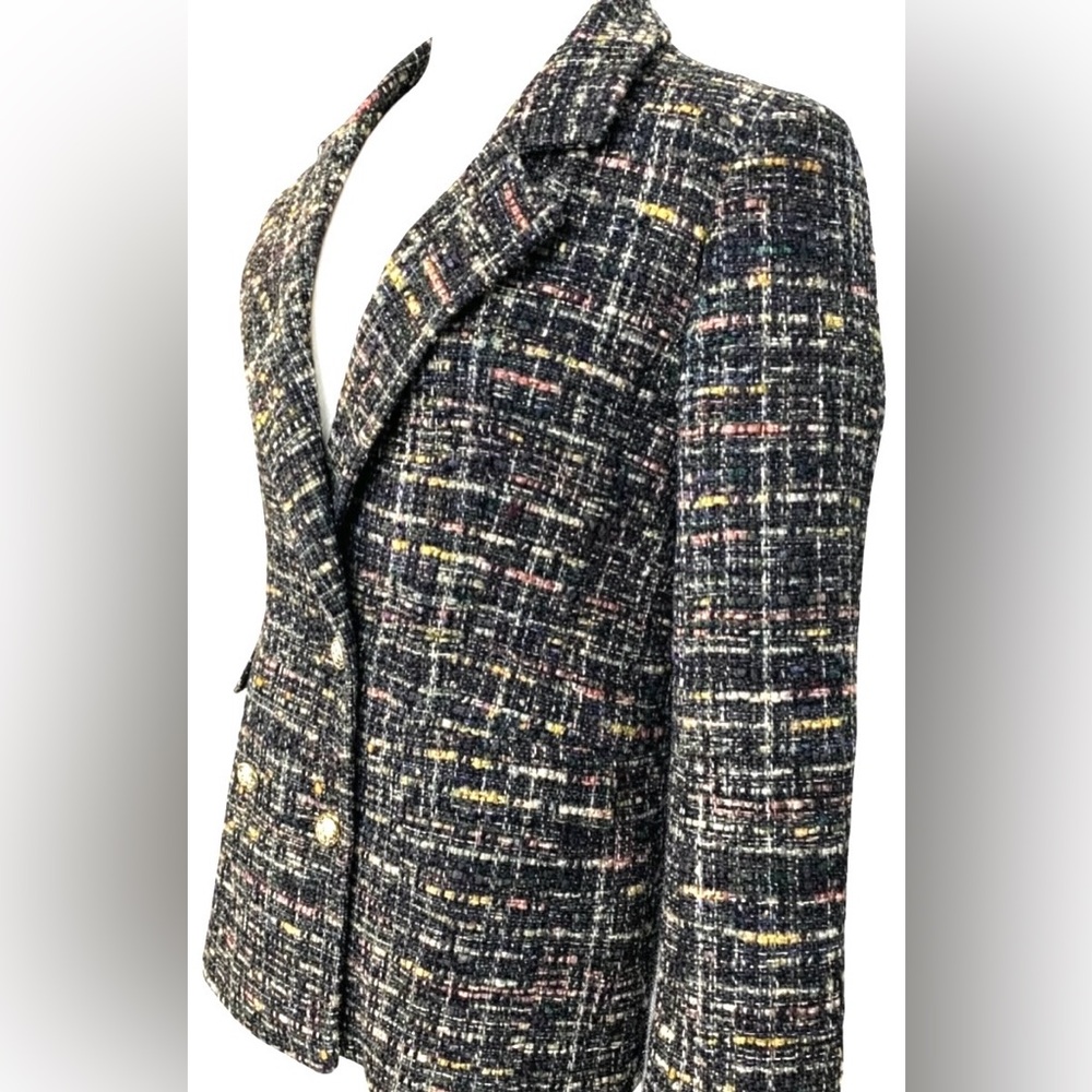 Rachel‎ Zoe Parisian Chic Multicolor Tweed Blazer Gold Button Jacket Small